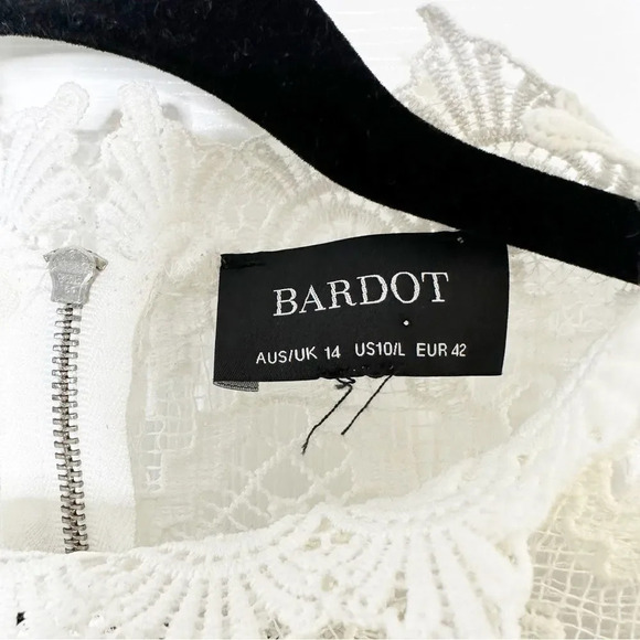 BARDOT Imogen High Neck White Crochet Lace Midi Dress Size US 10/Large Cocktail - Picture 2 of 6